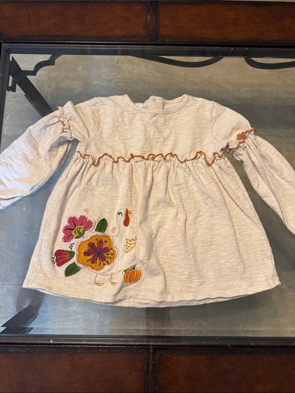 Thanksgiving Long-Sleeve Embroidered Peplum Top for Kids